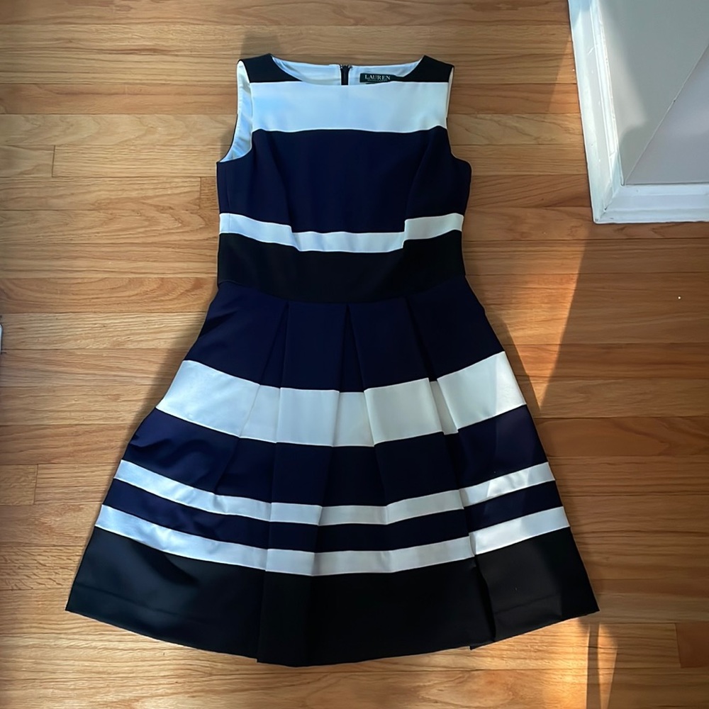 Ralph Lauren Dress - Size 8 Navy, White Black, Stripes